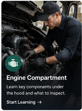 Driver inspecting the engine compartment